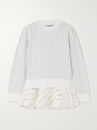 sacai Pullover In Cotone E Tweed Boucl&eacute; A Righe E Strati - Grigio