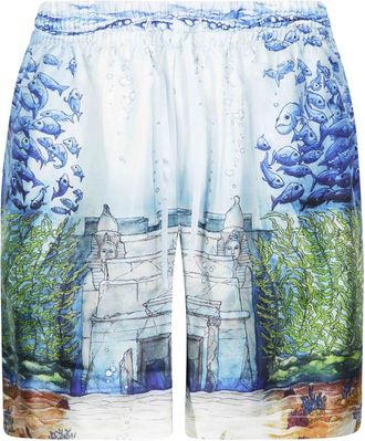 Casablanca Korte Broeken, Heren, Veelkleurig, L, Sporchid Zijde Shorts