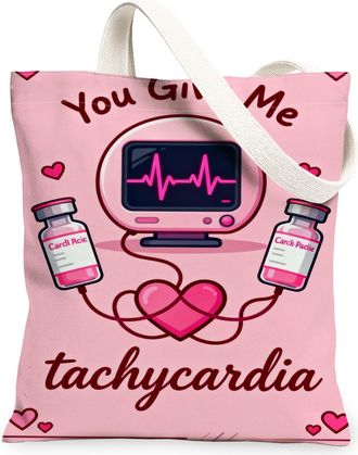 Generic Heart Monitor Canvas Tote Bags, Cute Medical Peach Design Reusable Grocery Bags, ValentineS Day Lightweight Washable, Peach, 13x15 Inch