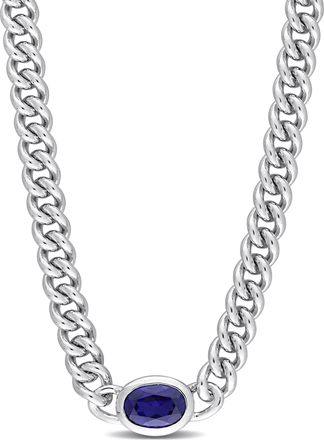 Mimi & Max 1 1/4 CT TGW Oval Created Blue Sapphire Curb Link Chain Necklace in Sterling Silver