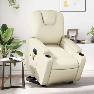 vidaXL Sill&oacute;n De Masaje Elevable El&eacute;ctrico Cuero Sint&eacute;tico Crema Vidaxl