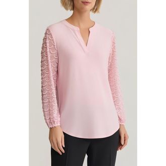 Kasper Split Neck Lace Sleeve Tunic Top in Tutu Pink at Nordstrom, Size X-Small