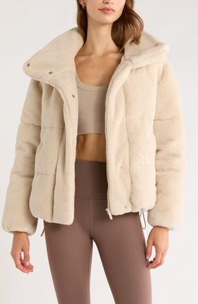 Zella Faux Shearling Puffer Jacket in Beige Seashore at Nordstrom, Size X-Small