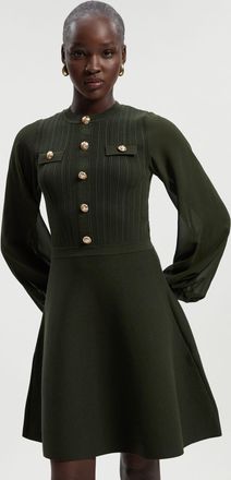 Karen Millen Womens Viscose Blend Mini Knit Dress With Chiffon Sleeve Military Trim - Green Polyamide - Size X-Small