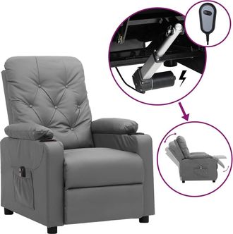 vidaXL Sill&oacute;n Reclinable El&eacute;ctrico De Cuero Sint&eacute;tico Gris Vidaxl