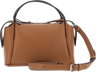 Tod's Womens Shoulder Bag With T Plaque, Brown Leather Calf