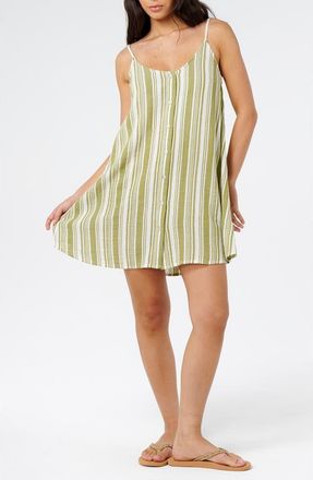 Rip Curl Surf Stripe Cotton Gauze Cover-Up Dress in Olive at Nordstrom, Size Xx-Small