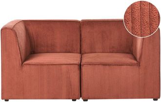 Beliani Modular 2 Seater Sofa Dark Red Corduroy Sectional Two Piece Sofa Modern Jumbo Cord Minimalistic Style LEMVIG