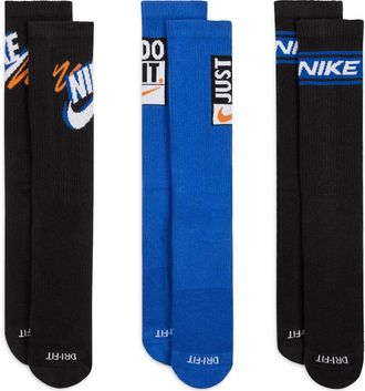 Nike Assorted 3-Pack Dri-FIT Crew Socks in Black Multi at Nordstrom, Size Large
