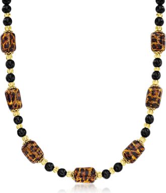 Ross-Simons Italian Leopard-Print Murano Glass Bead Necklace in 18kt Gold Over Sterling