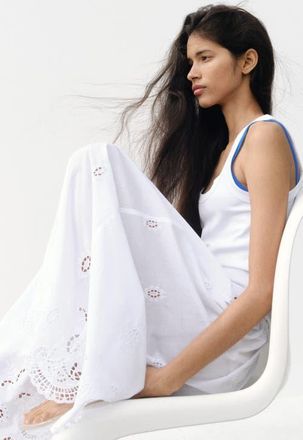 H&M Eyelet-embroidered Drawstring Skirt in White at Nordstrom, Size Medium