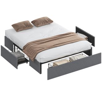 OEM Struttura Letto Matrimoniale A Doghe Con 3 Cassetti, In Legno, Poliestere E Metallo, 165x193x30 Cm, Grigio