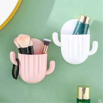 OEM Estanter&iacute;a De Ba&ntilde;o De Pared, Dise&ntilde;o De Cactus, Para Cosm&eacute;ticos, No Requiere Taladrar, 5 Blancas, 5 Rosas, Con Escurridor, Accesorios De Ba&ntilde;o
