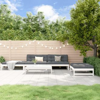 vidaXL Juego De Muebles Jard&iacute;n 5 Piezas Y Cojines Madera Maciza Blanco Vidaxl