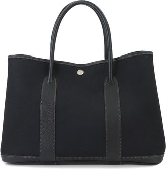 Herm&egrave;s Black Toile Officier Leather Handbag Tote Bag (Pre-Owned)