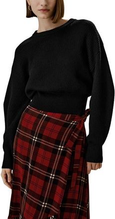 LilySilk Round Neck Drop-Shoulder Merino Wool Sweater in Black at Nordstrom, Size Medium