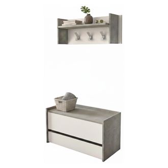 Dmora Mueble De Entrada Brionia, Entrada Moderna Con Perchero, Mueble Con Zapatero, Armario Multifunci&oacute;n, Cm 50x32h182, Cemento Y Blanco, Con Embalaje Refor