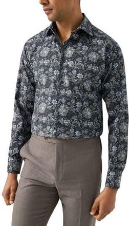 Eton Slim Fit Floral Cotton Dress Shirt in Dark Blue at Nordstrom Rack, Size 15.5