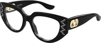 Valentino Glasses, female, Black, Size: 52 MM VLogo Cat-eye Glasses