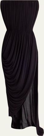 Stella McCartney Strapless Draped Crepe Jersey Slit Gown