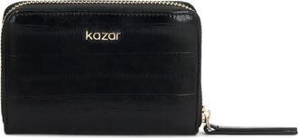 Kazar Compacte Portemonnee met Gouden Logo - Dames - Portefeuilles - Zwart - ONE Size - Leer - Accessoires