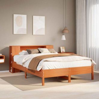vidaXL Cama Con Estanter&iacute;a Sin Colch&oacute;n Madera Maciza Marr&oacute;n 140x190 Cm Vidaxl