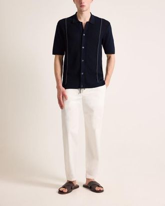 Orlebar Brown Roddy Relaxed Fit Chevron Stripe Knitted Shirt in Night Iris/cashew Stripe at Nordstrom, Size Xx-Large