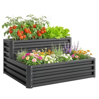 OEM Jardinera Exterior De Acero Con Dise&ntilde;o De Escalera Para Cultivos Plantas Flores 120x101x58 Cm Gris Oscuro