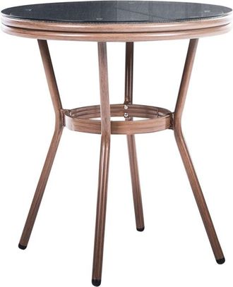 Beliani Garden Table Grey PE Rattan Top &oslash; 70 cm Glass and Aluminium Frame RIFREDDO