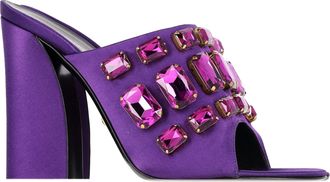 Gucci Pre-owned Womens Tessa Crystal Embellished Peep Toe Mules in Purple Satin - Size 39.5 EU/IT