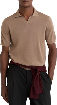 Reiss Duchie Johnny Collar Short Sleeve Wool Polo Sweater in Camel Brown at Nordstrom, Size Xx-Large
