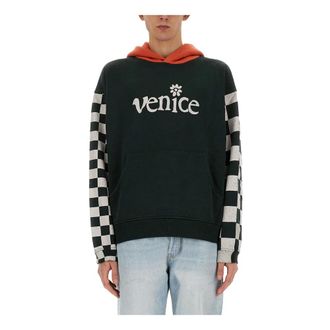 ERL Hoodies, male, Black, Size: S Venice Checker Sleeve Hoodie Knit