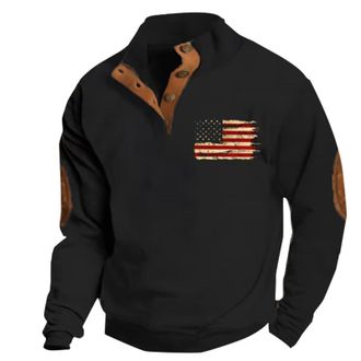 Generic Casual Winter Sweatshirts Mens Tops Trendy Blouse Mens Casual Fashion Loose 3D Printed Stand Collar Button Long Sleeve Hoodie Mens Sweatshirts (Black,