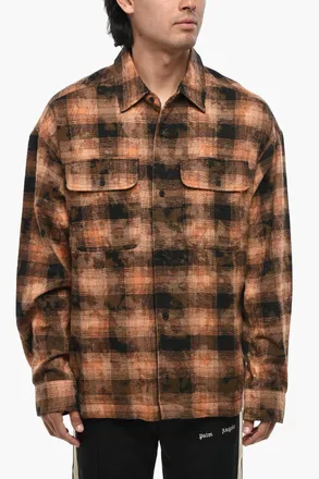 Palm Angels Camicia Camouflage a Quadri con Bottoni a Contrasto Palm Angels