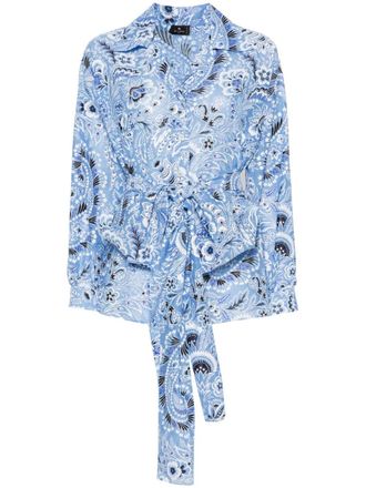 Etro floral-print silk-cotton shirt - Blue