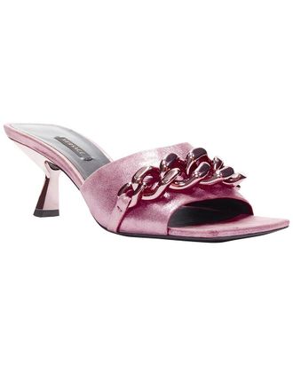 Versace Womens Leather Chunky Chain Metallic Kitten Comma Heel Sandal (Authentic Pre-Loved)