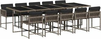 vidaXL Set De Comedor De Jard&iacute;n 11 Pzas Y Cojines Rat&aacute;n Sint&eacute;tico Gris Vidaxl
