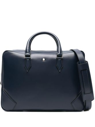 Montblanc logo plaque leather briefcase - men - Calf Leather - OS - Blue