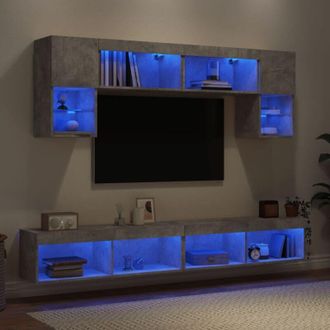 vidaXL Vidaxl - Muebles Tv Pared Con Led 6 Pzas Madera Ingenier&iacute;a Gris Hormig&oacute;n