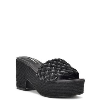 Nine West Womens Nine West Roxana WNROXANA2-001 Sandal Black Braided Slip On KHD316