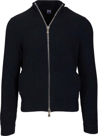 Fedeli Geribbelde Cashmere Zip-Up Vest - Heren - Cashmere truien - Blauw - 3XL - Truien & Vesten