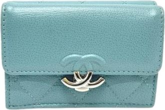Chanel Pre-owned Portemonnee (drie-vouw) - Dames - Vintage Accessoires - Blauw - ONE Size - Leer - Vintage