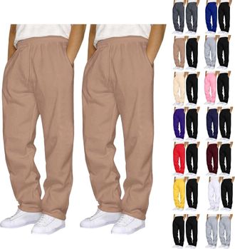 Generic Pack of 2 Mens Joggers Mens Jogging Sweatpants with Drawstring Solid Tracksuits Bottoms Straight Wide Leg Casual Trousers for Mens UK Gym Sports Activ