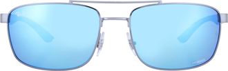 Ray-Ban Ray Ban Polarized Green Mirror Blue Rectangular Unisex Sunglasses RB3737CH 004/A1 60