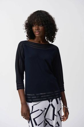 Joseph Ribkoff Knit Pullover Top With Mesh Detail In Midnight Blue