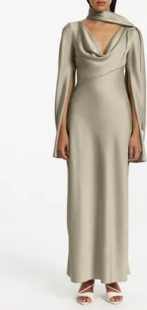 Significant Other Luka Long Sleeve Satin Gown in Willow at Nordstrom, Size 10