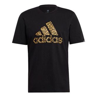 adidas M Leo Lg T Leopard print Logo Printing Sports Round Neck Short Sleeve Black GL2396