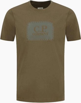 C.P. Company Mens Patch logo Khaki T-Shirt - Green - Size: 42