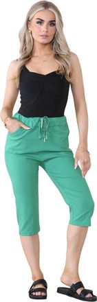 Generic Hit Trendz Ladies Stretch Plain Magic Italian Shorts - Womens Comfy Crushed Casual Summer Short Joggers Stretchy Capri Bottom Short (Jade Green, 8-14)