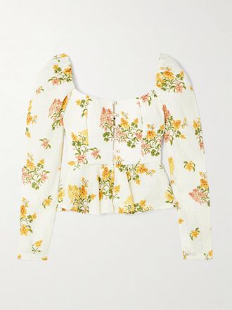 Agua Bendita Maglia In Lino Floreale Con Baschina Bromelia Cordillera - Multicolore